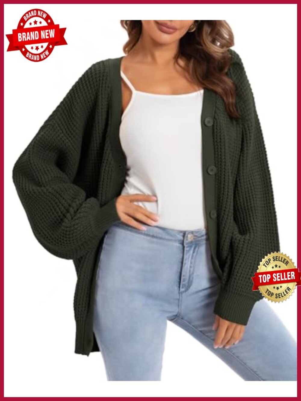 100% Cotton Oversized Cardigan Button V-Neck Long Sleeve Knit Sweater